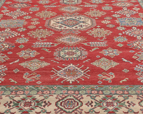 8x10 Red Kuba Afghan Hand Knotted Wool Area Rug